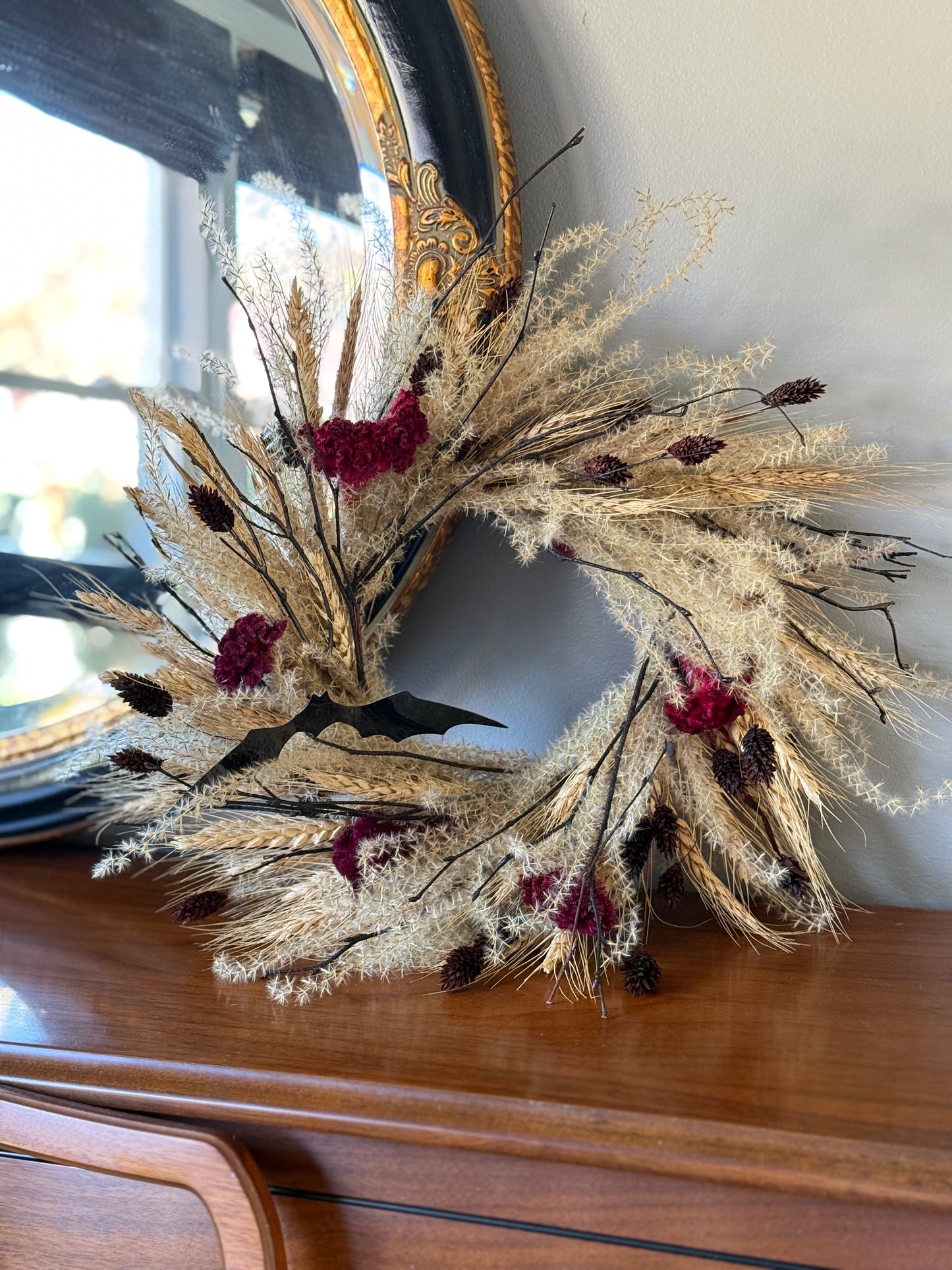 Field of Shadows - dried and preserved flower Halloween wreath - wall decor seasonal art