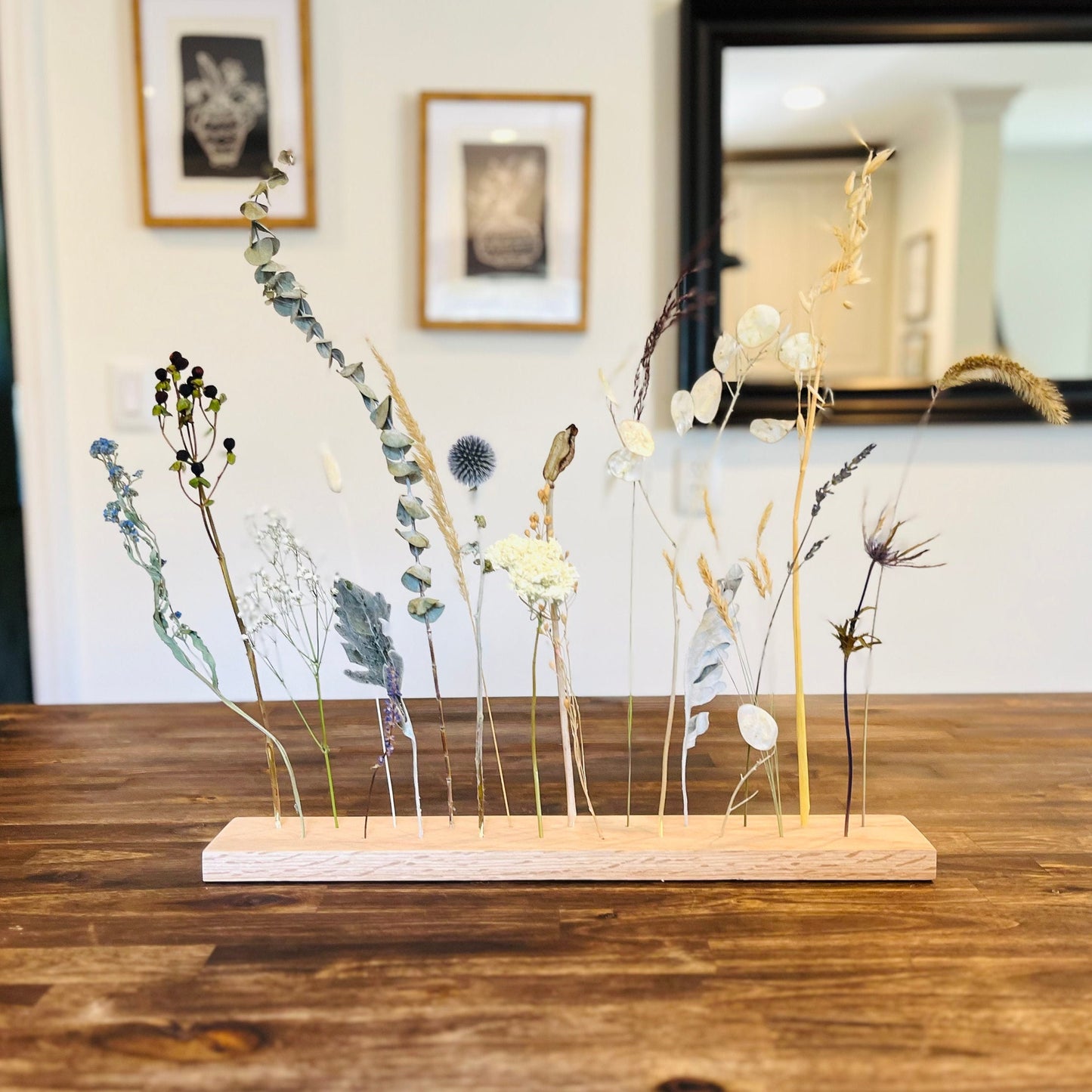 Botanical Board - Coastal Blues - dried flowers, wooden arrangement, floral art - home, office and event decor - wall art