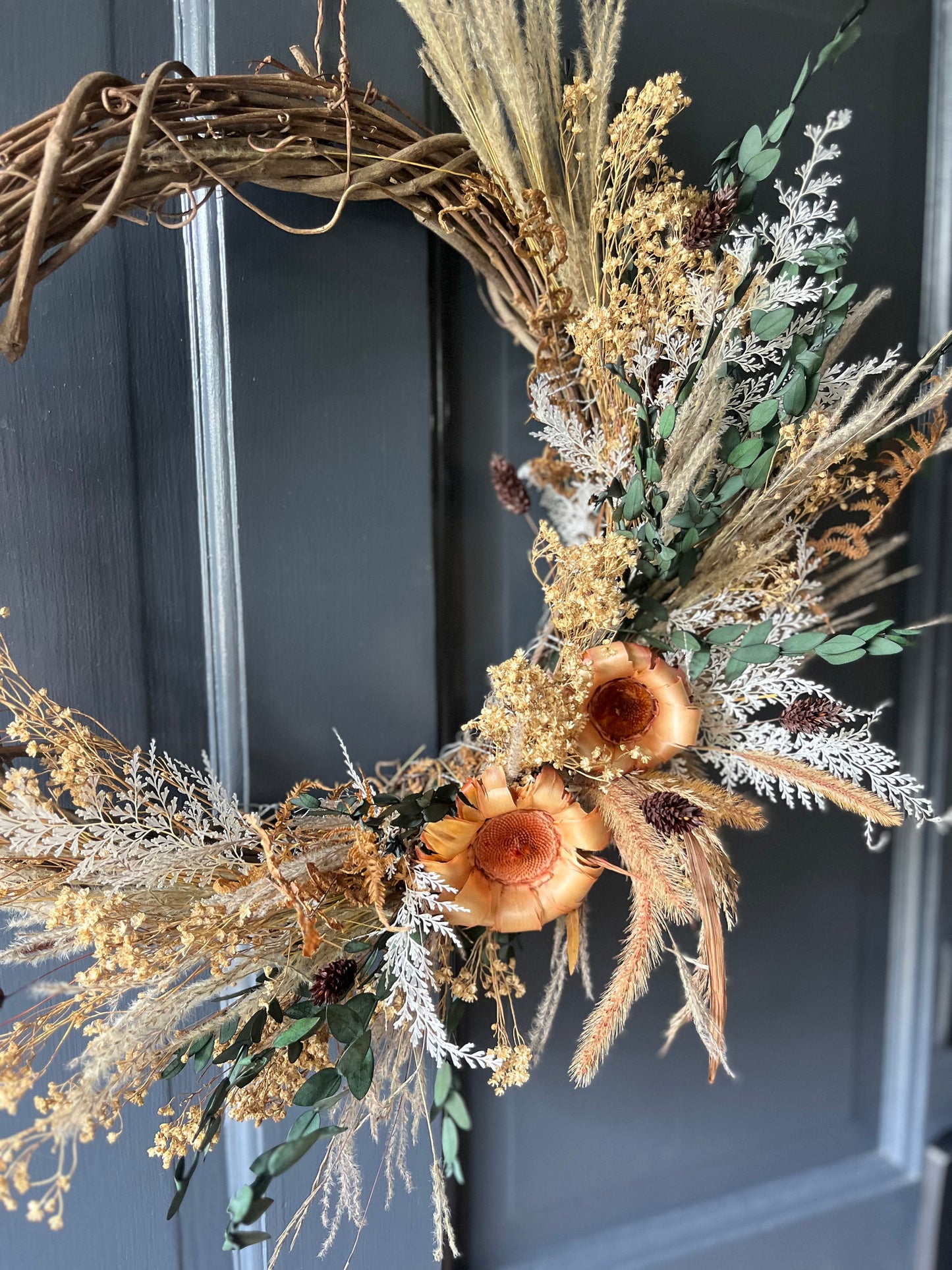 The Protea - Dried flowers wreath - Fall wall art