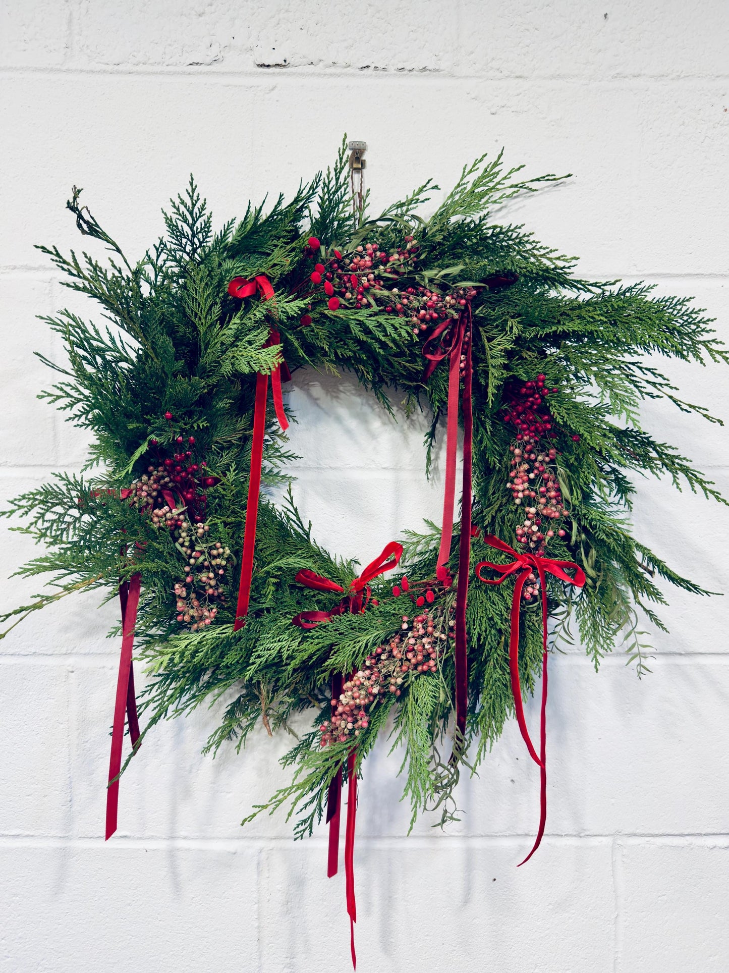 Red Velvet Wreath - Preserved Cedar Holiday Wreath