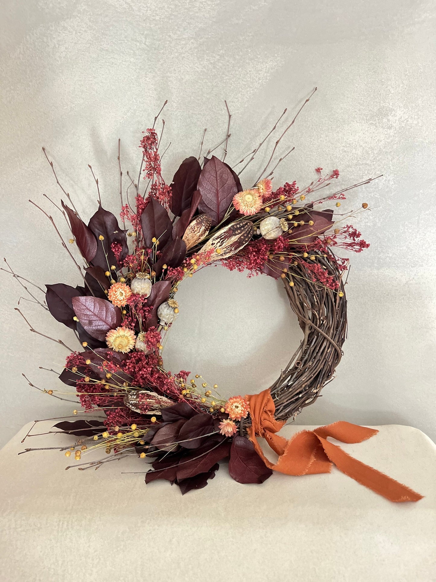 The Crimson - Dried and preserved flowers wreath - Fall wall art