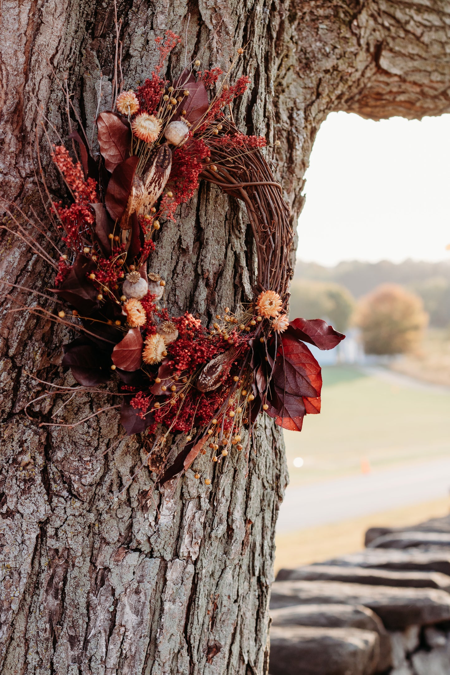 The Crimson - Dried and preserved flowers wreath - Fall wall art