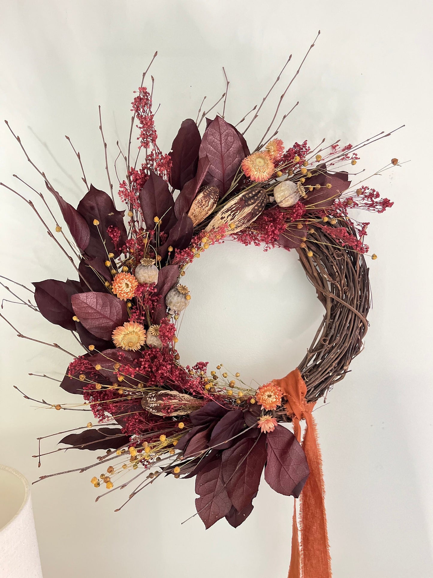 The Crimson - Dried and preserved flowers wreath - Fall wall art