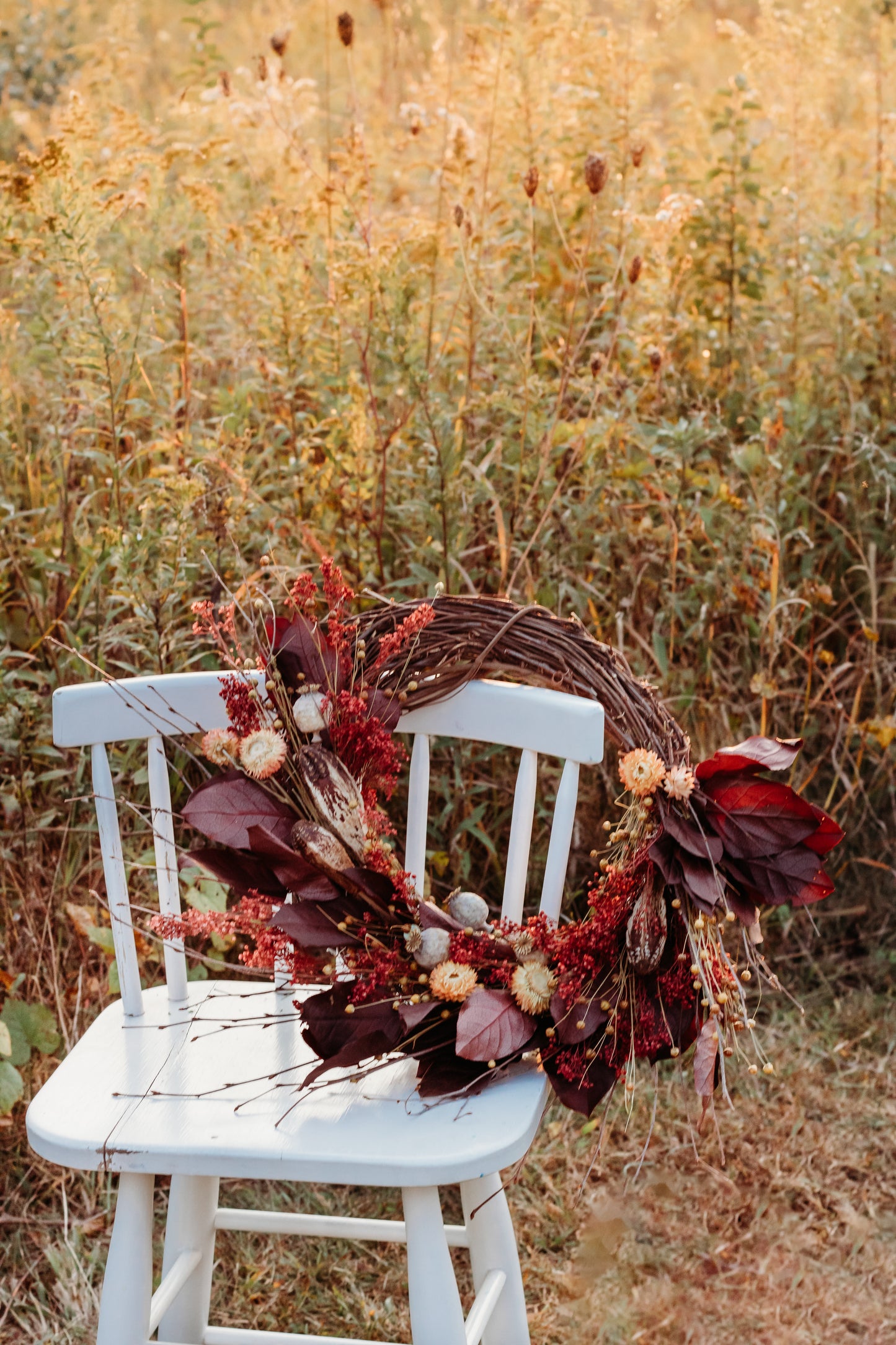 The Crimson - Dried and preserved flowers wreath - Fall wall art