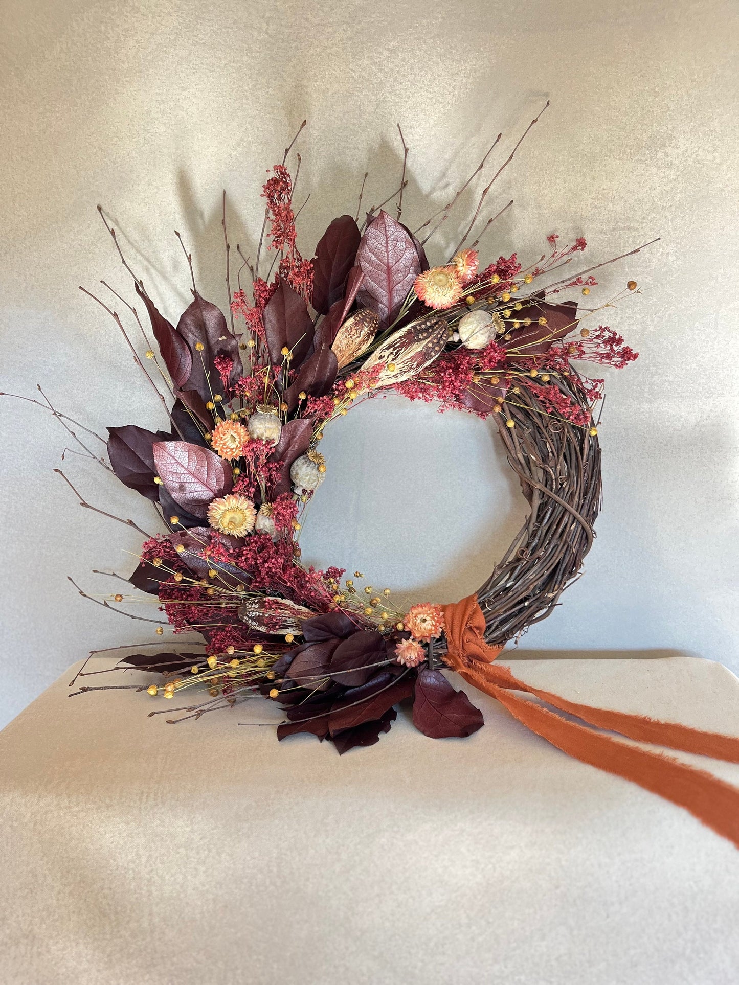The Crimson - Dried and preserved flowers wreath - Fall wall art