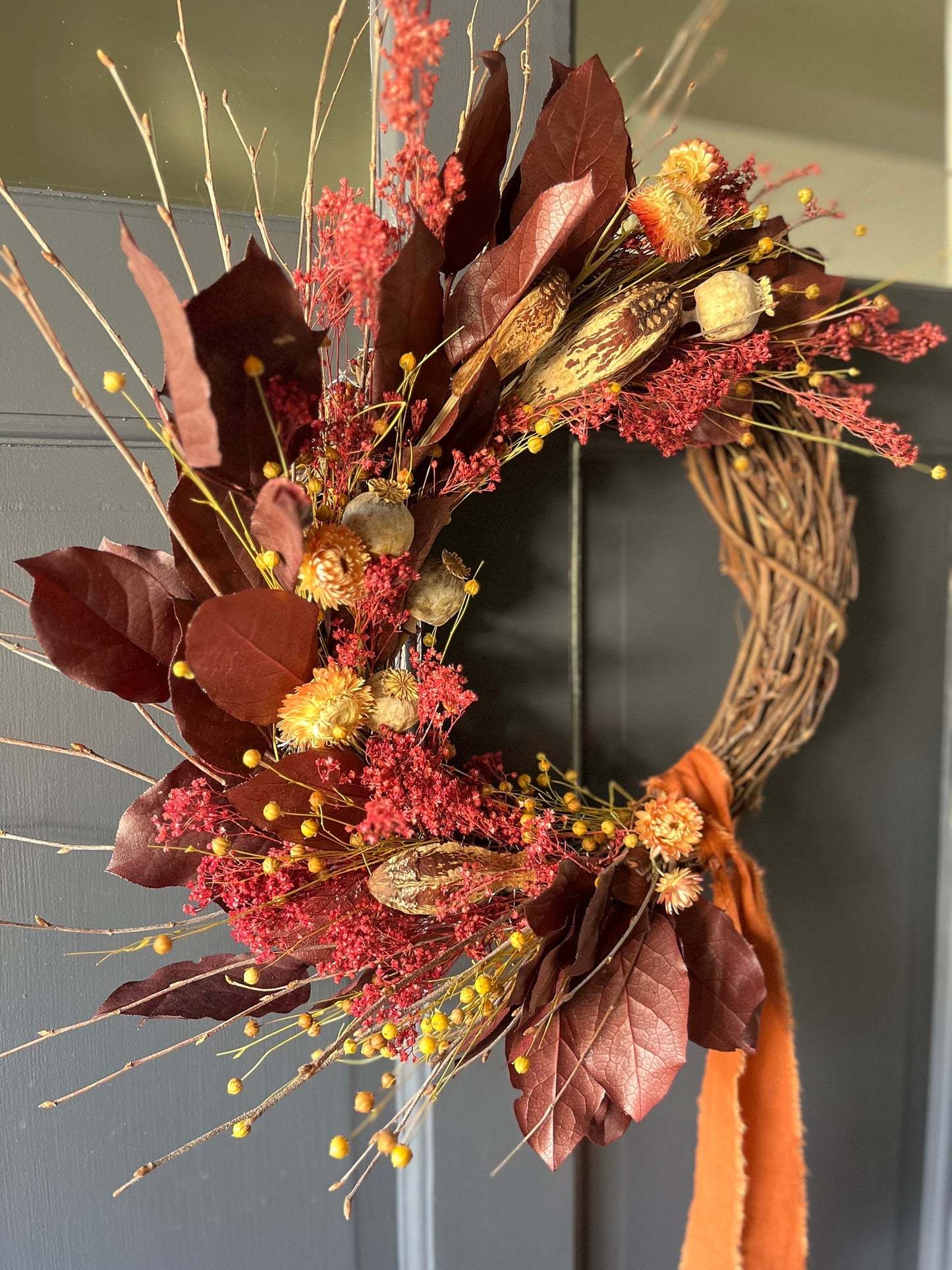 The Crimson - Dried and preserved flowers wreath - Fall wall art