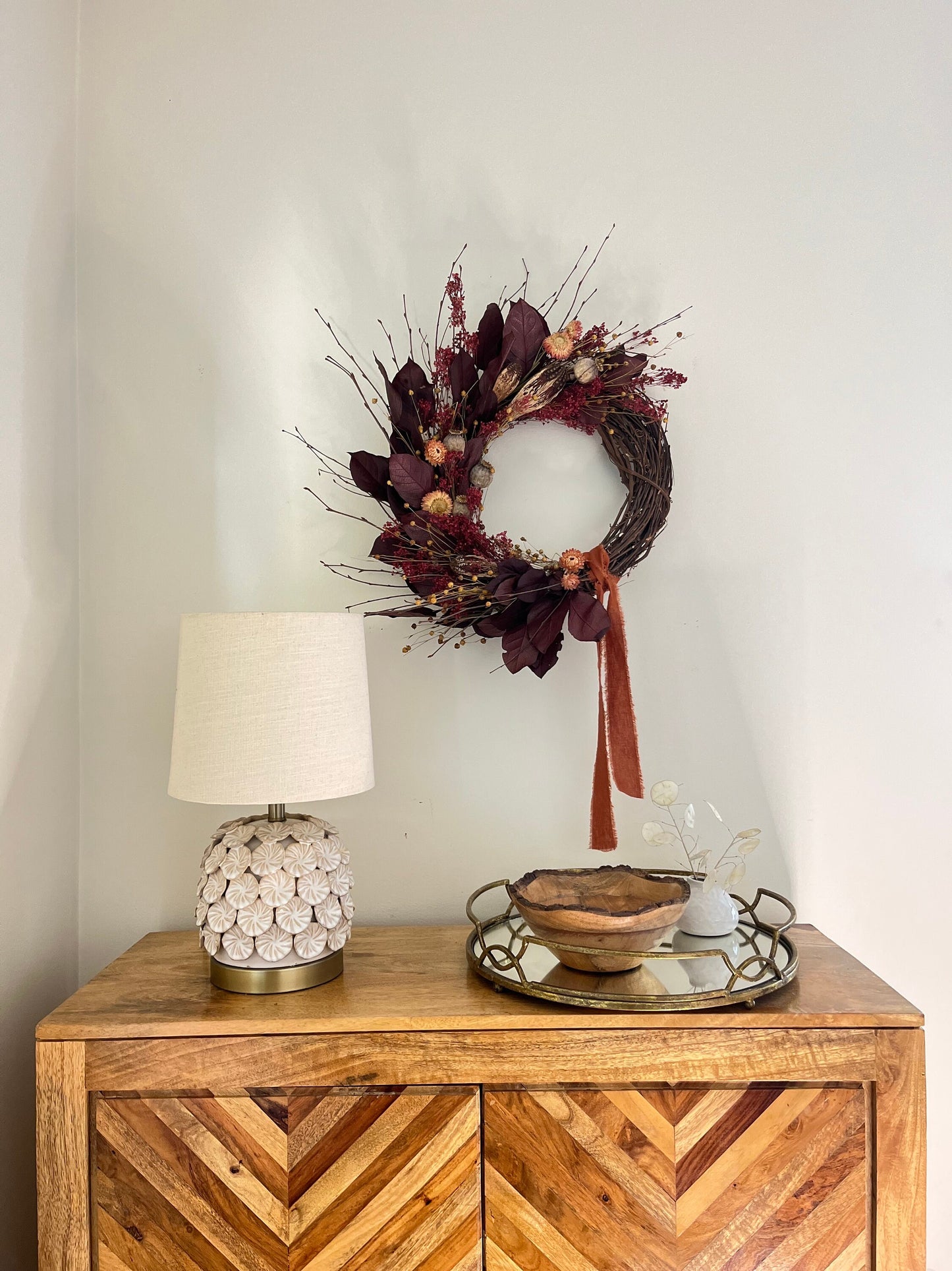 The Crimson - Dried and preserved flowers wreath - Fall wall art