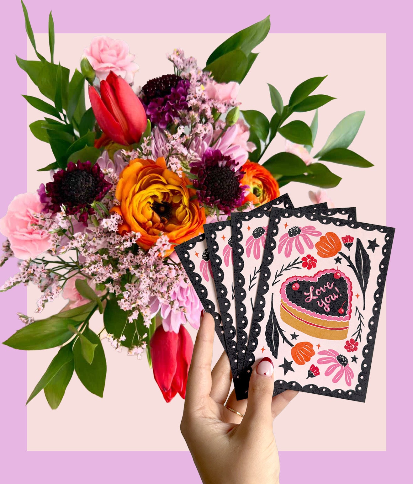 Valentine’s card + bouquet pairing