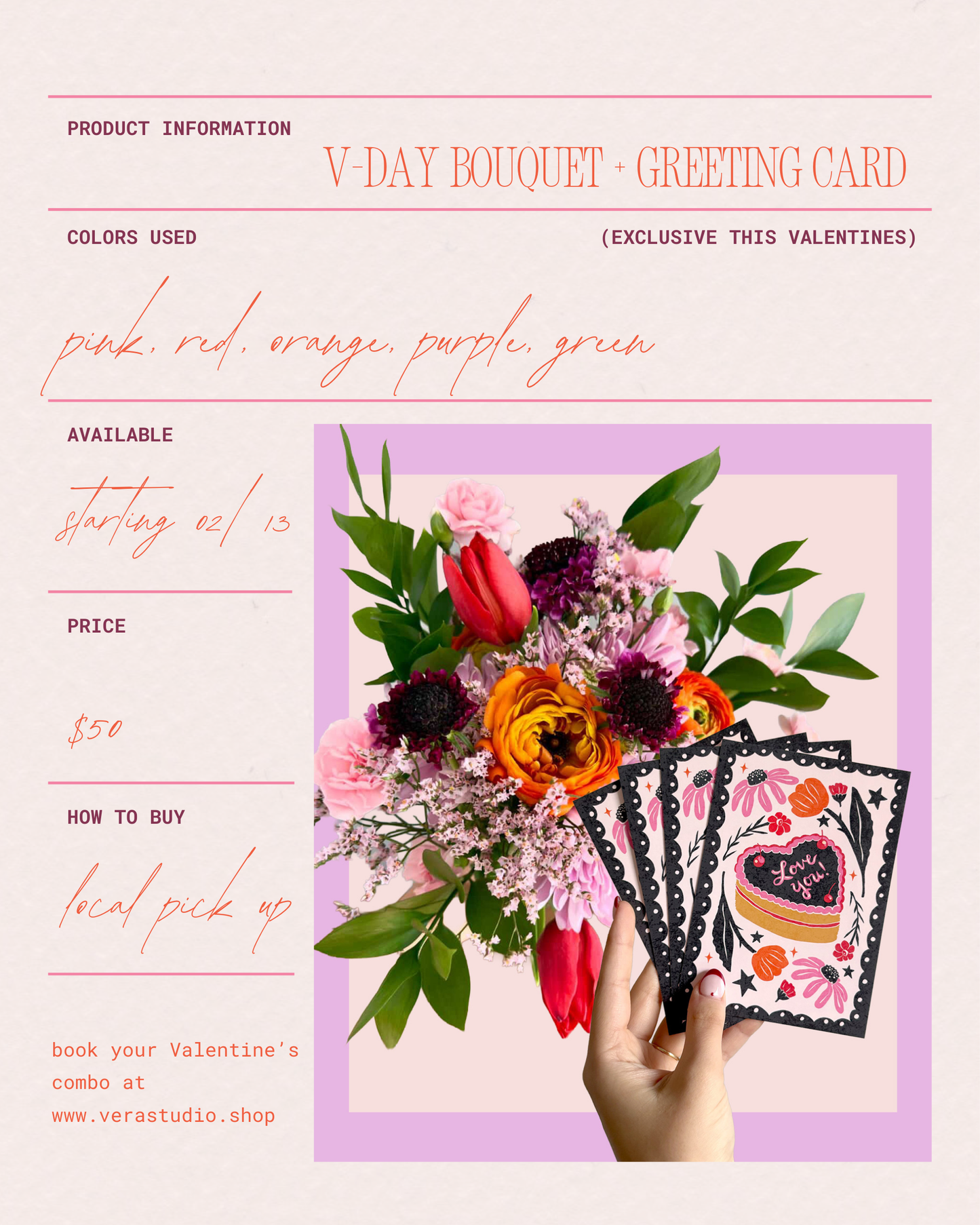 Valentine’s card + bouquet pairing