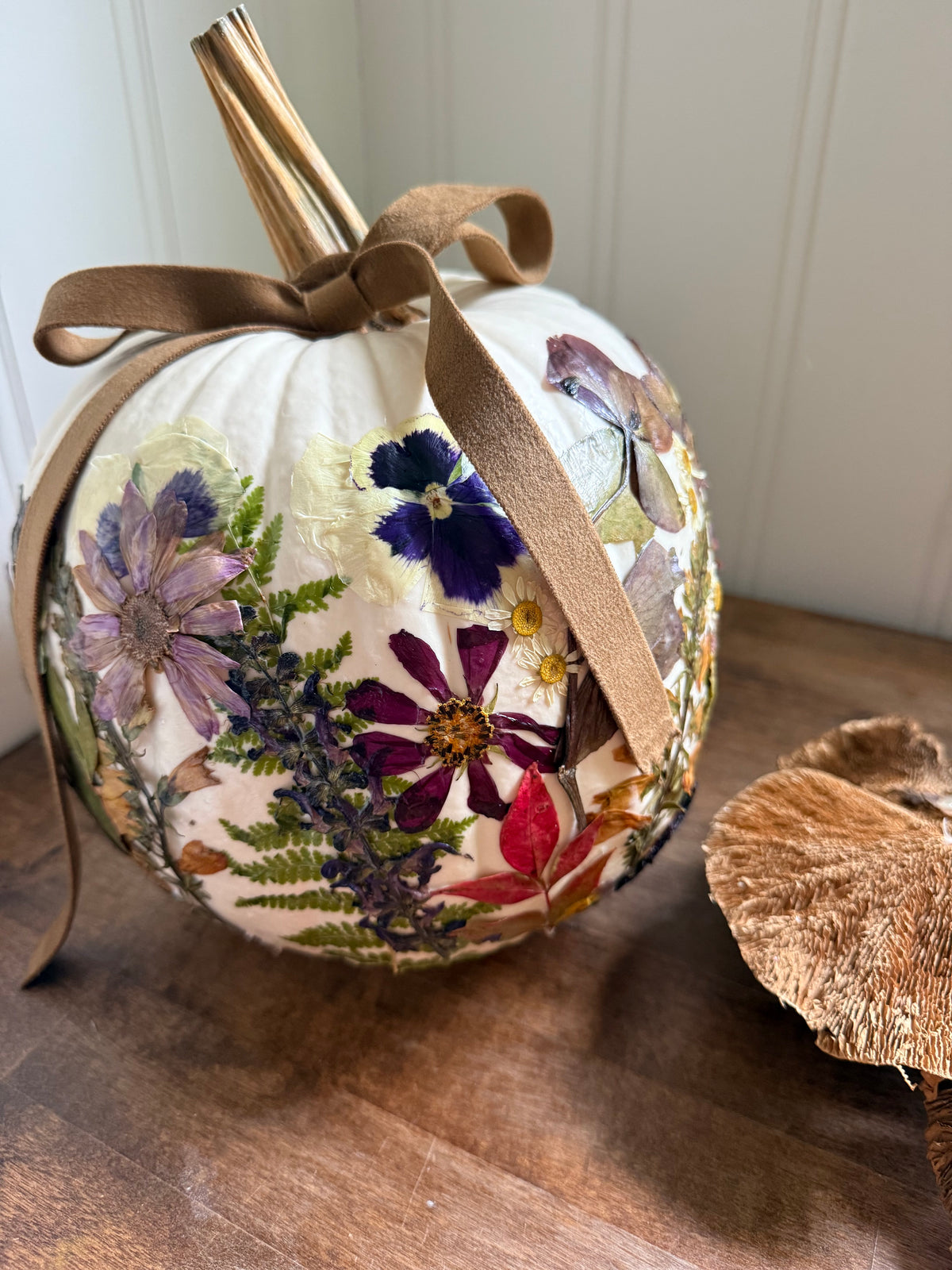 Fresh Pressed Floral Pumpkin Centerpiece