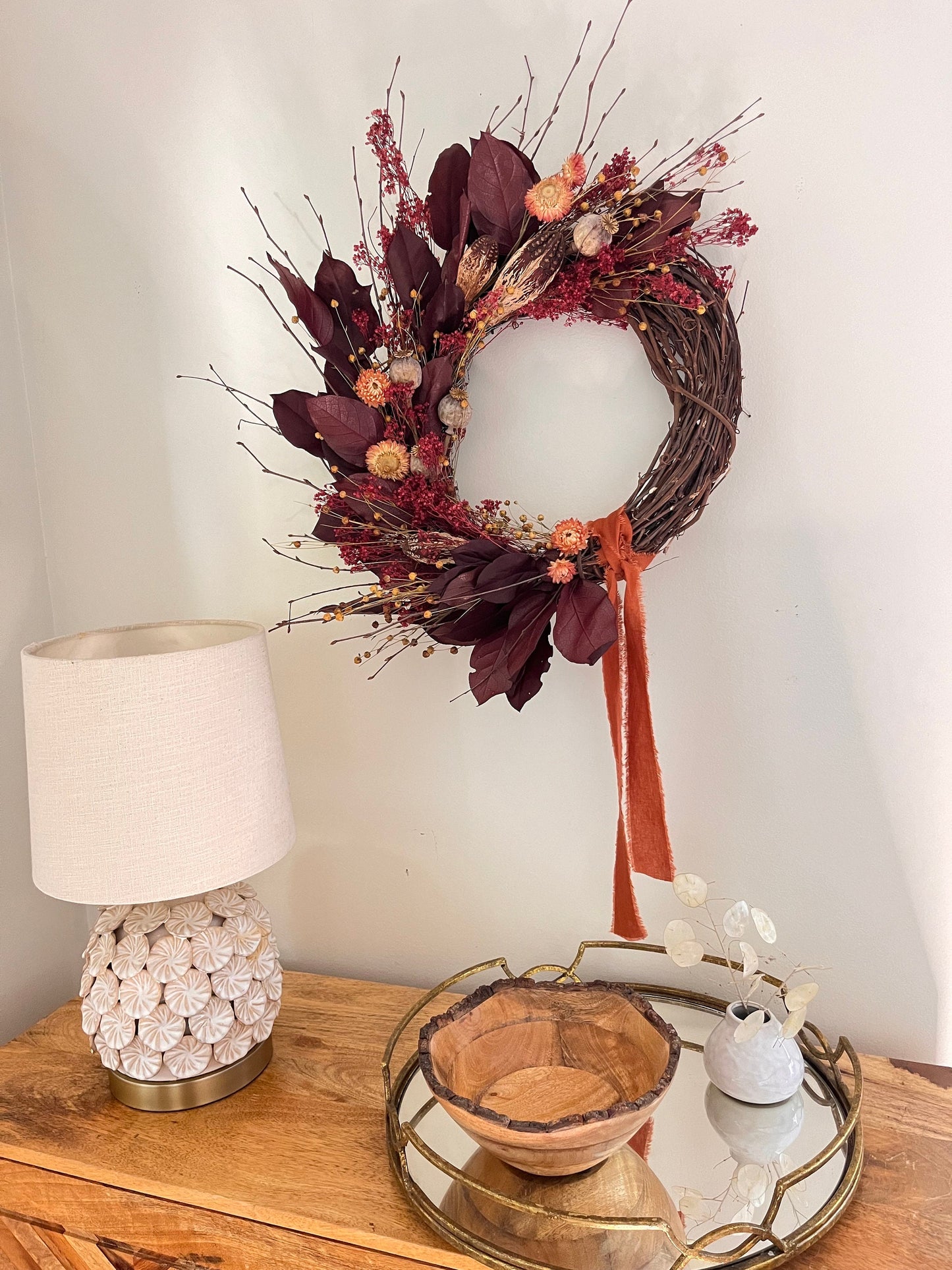 The Crimson - Dried and preserved flowers wreath - Fall wall art