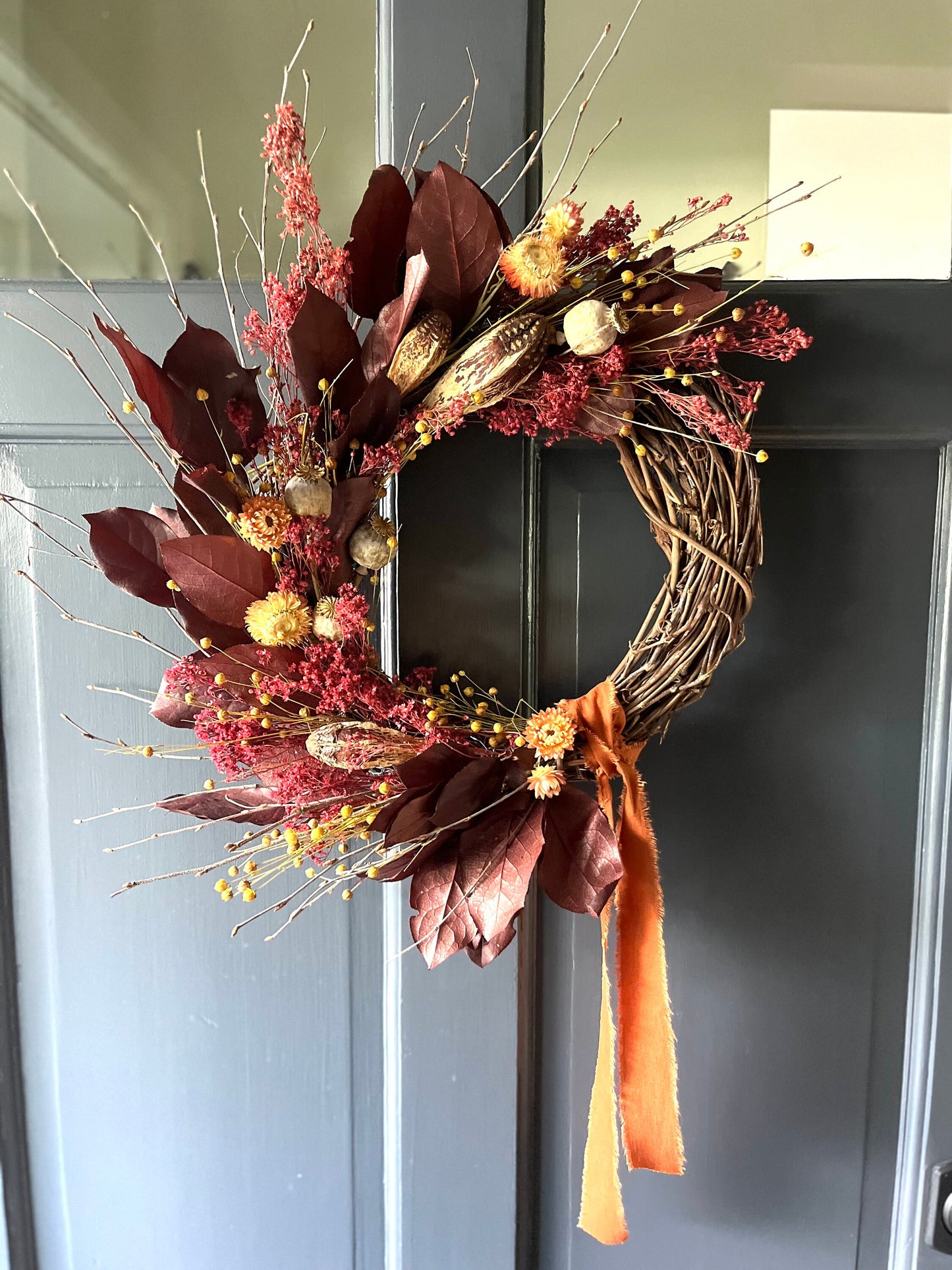 The Crimson - Dried and preserved flowers wreath - Fall wall art