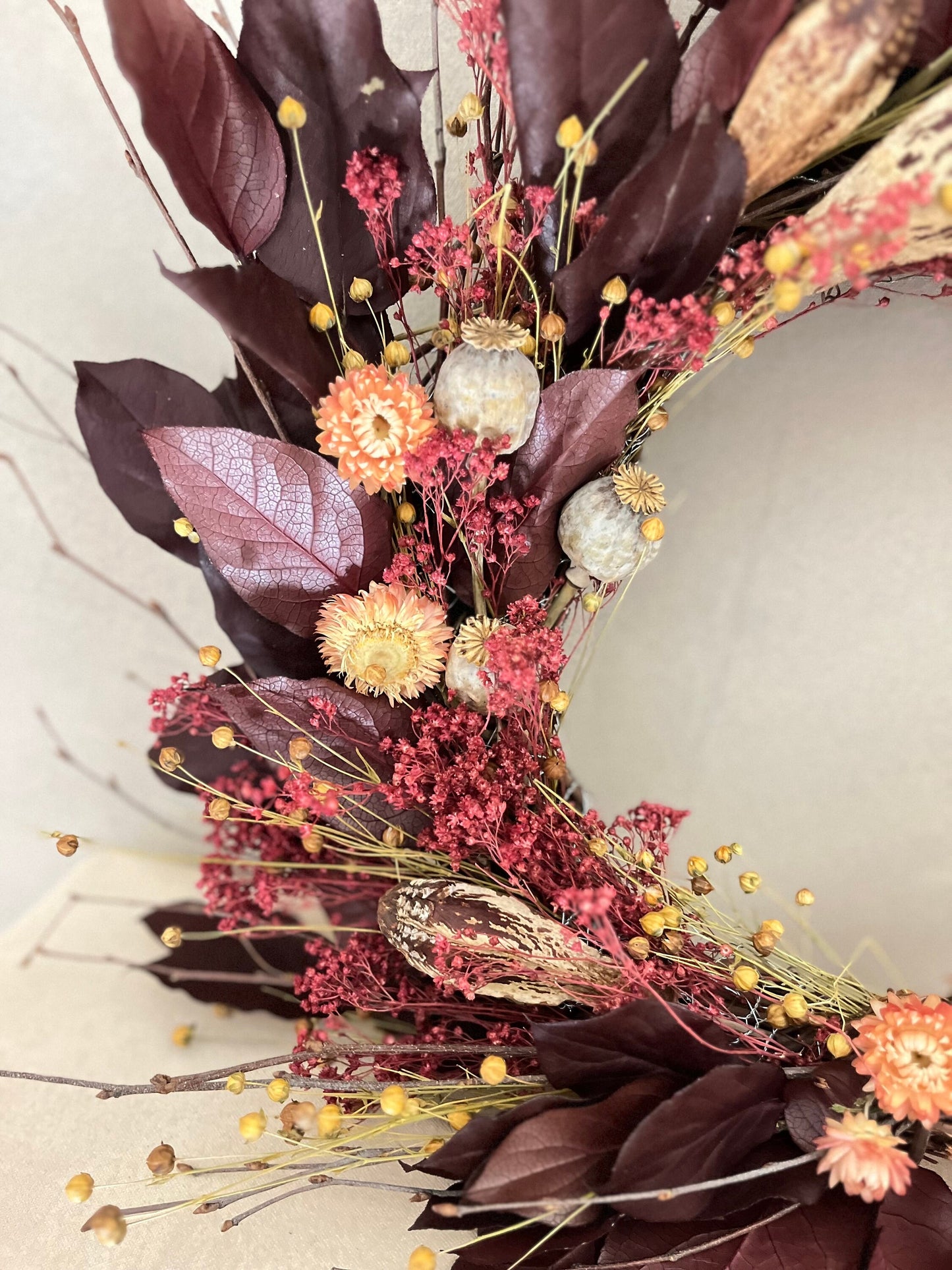 The Crimson - Dried and preserved flowers wreath - Fall wall art