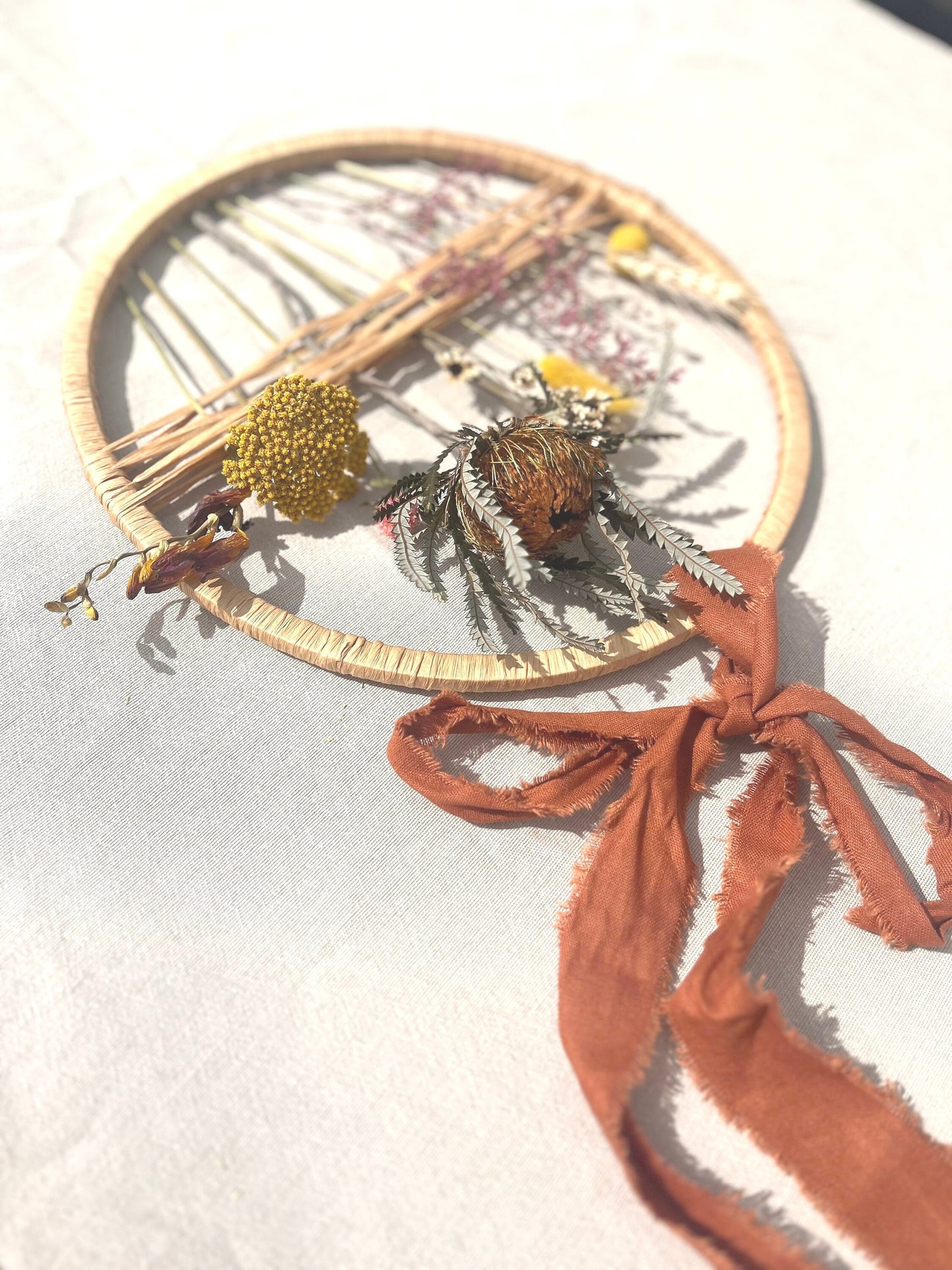 The Autumn Hues - Botanical Hoop - dried flowers wall art