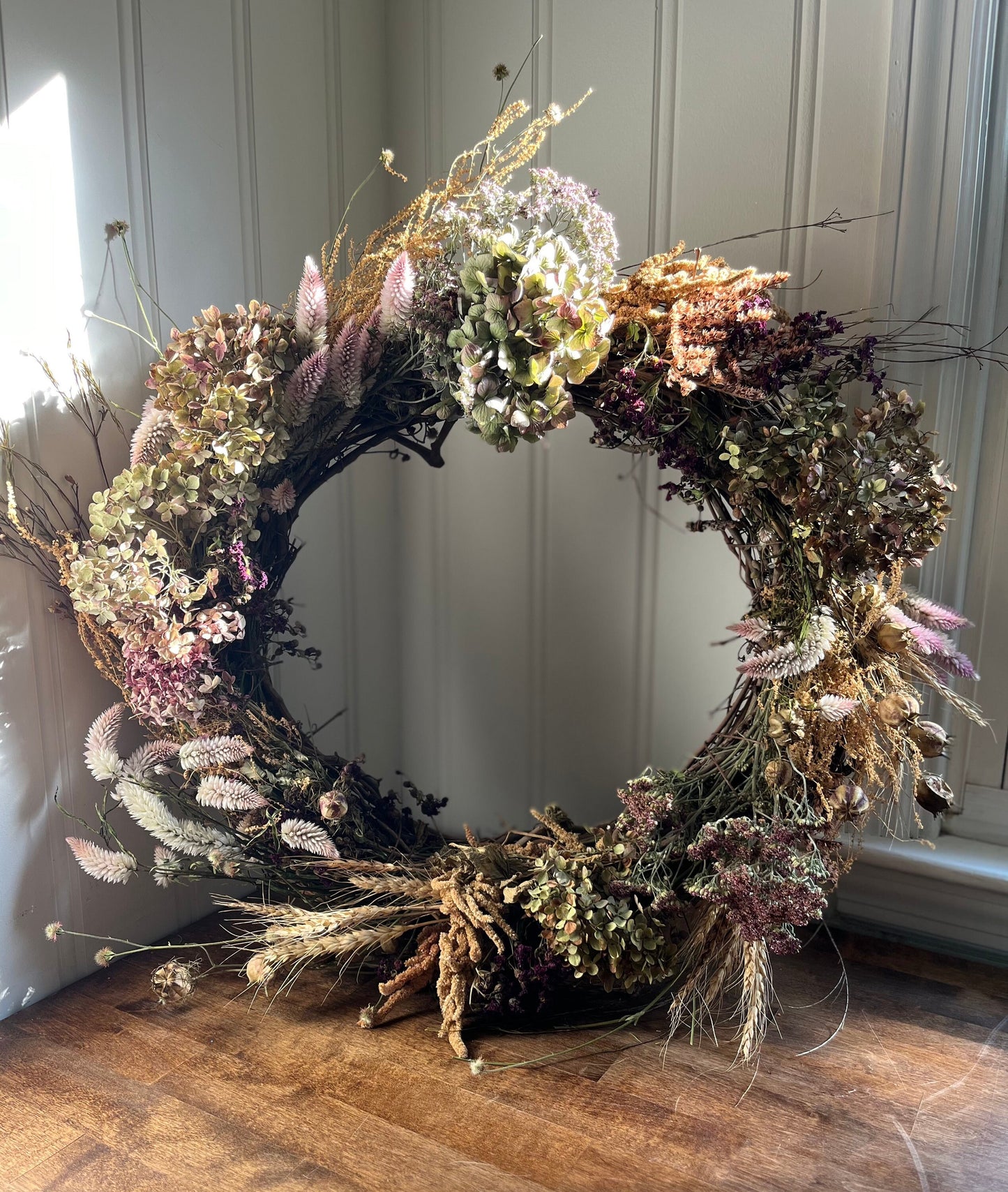 Love in the mist - dried flowers wreath - wall art