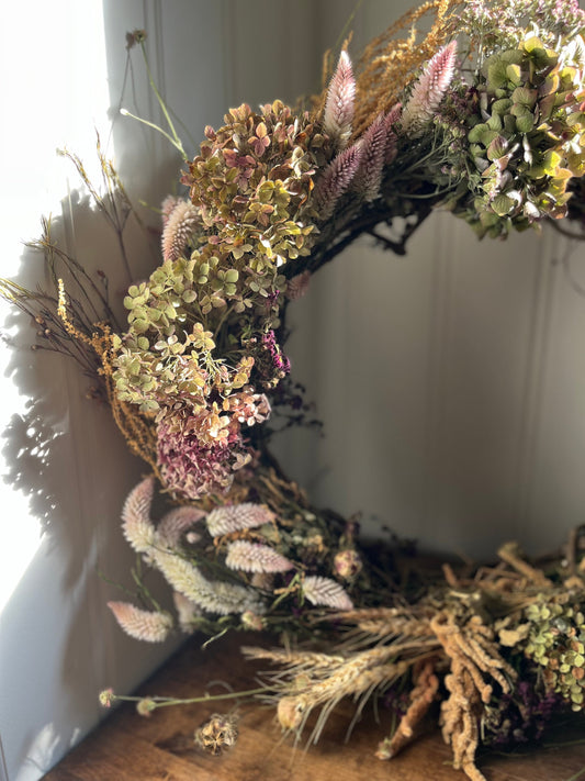 Love in the mist - dried flowers wreath - wall art
