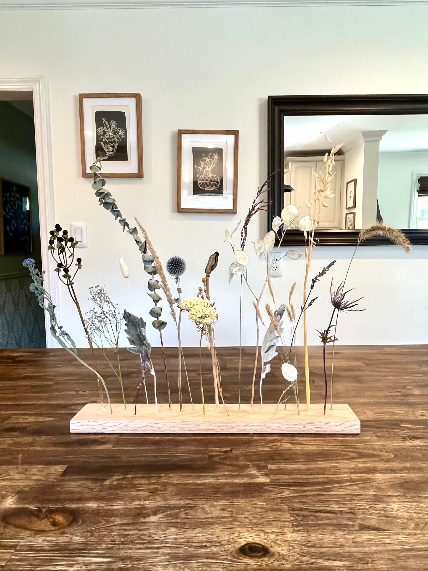 Botanical Board - Coastal Blues - dried flowers, wooden arrangement, floral art - home, office and event decor - wall art