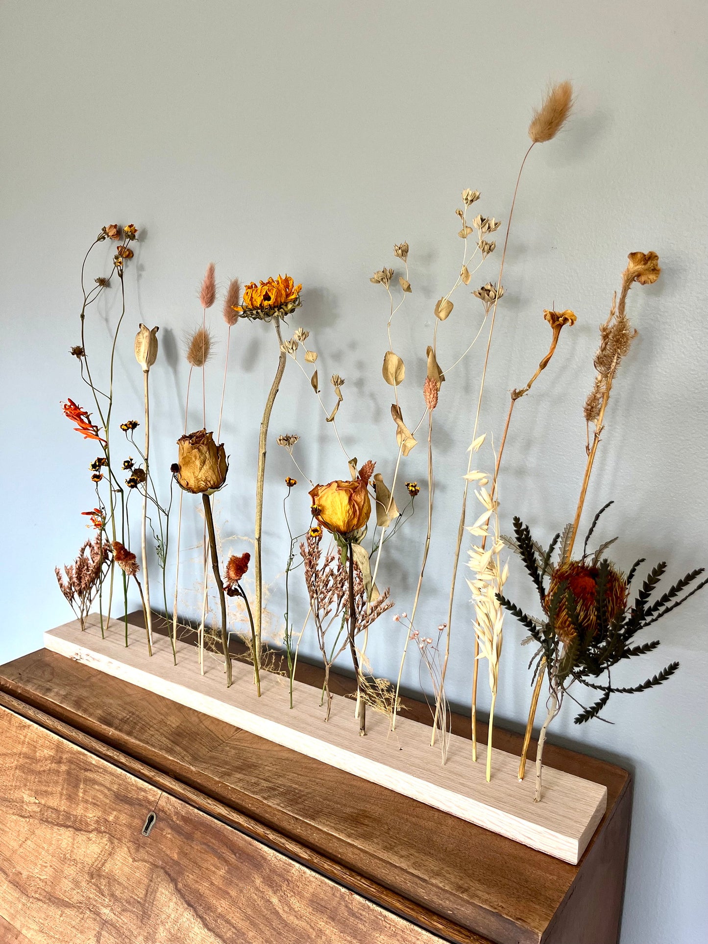 Botanical Board - Sunset Harvest - dried flowers, wooden arrangement, floral art - home, office and event decor - wall art