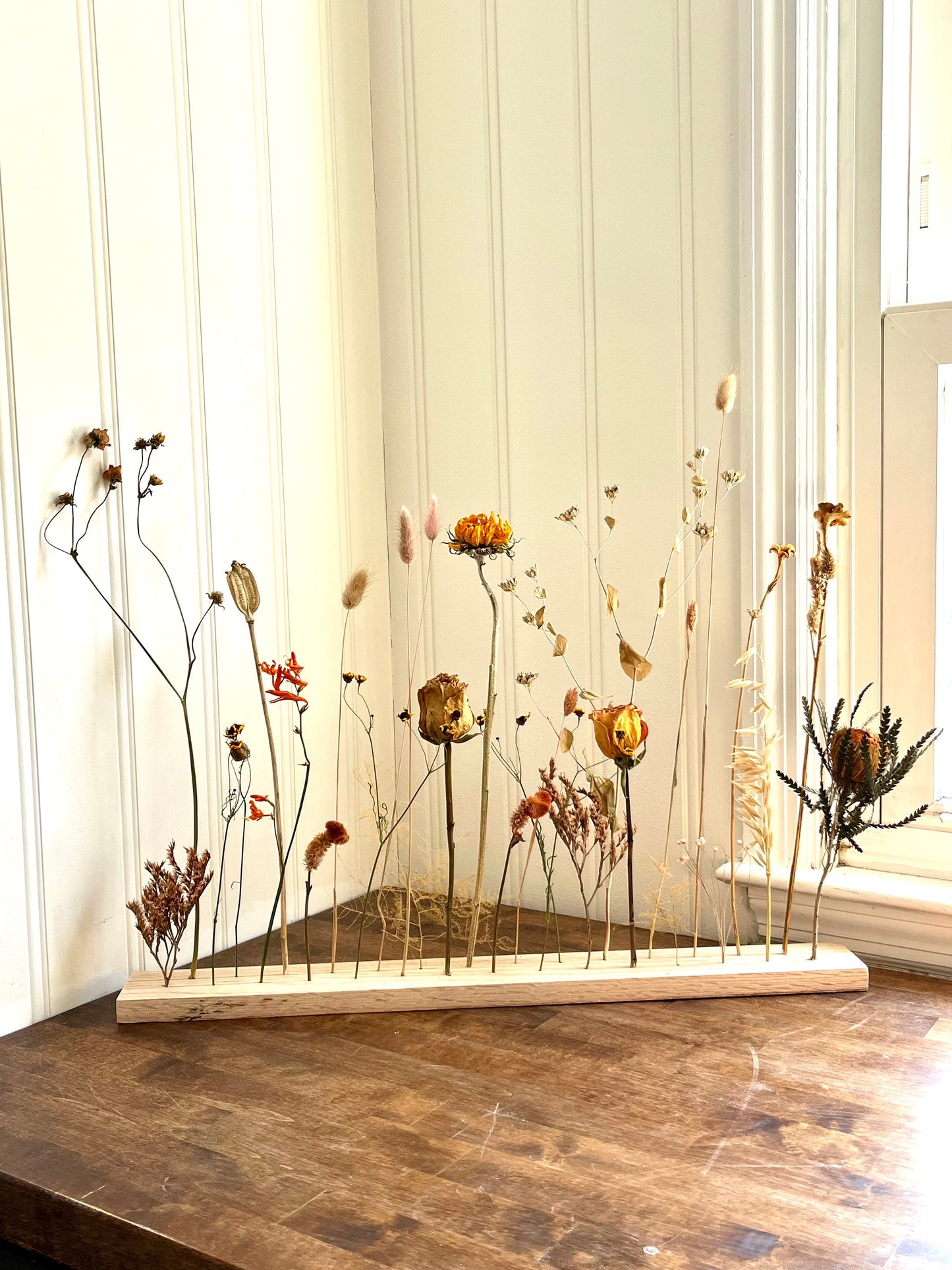 Botanical Board - Sunset Harvest - dried flowers, wooden arrangement, floral art - home, office and event decor - wall art