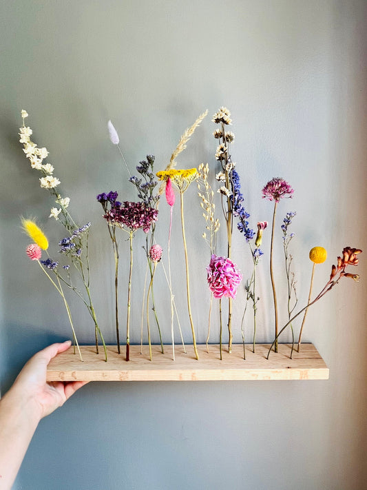 Botanical Board - Fuchsia Field - dried flowers, wooden arrangement, floral art - home, office and event decor - wall art