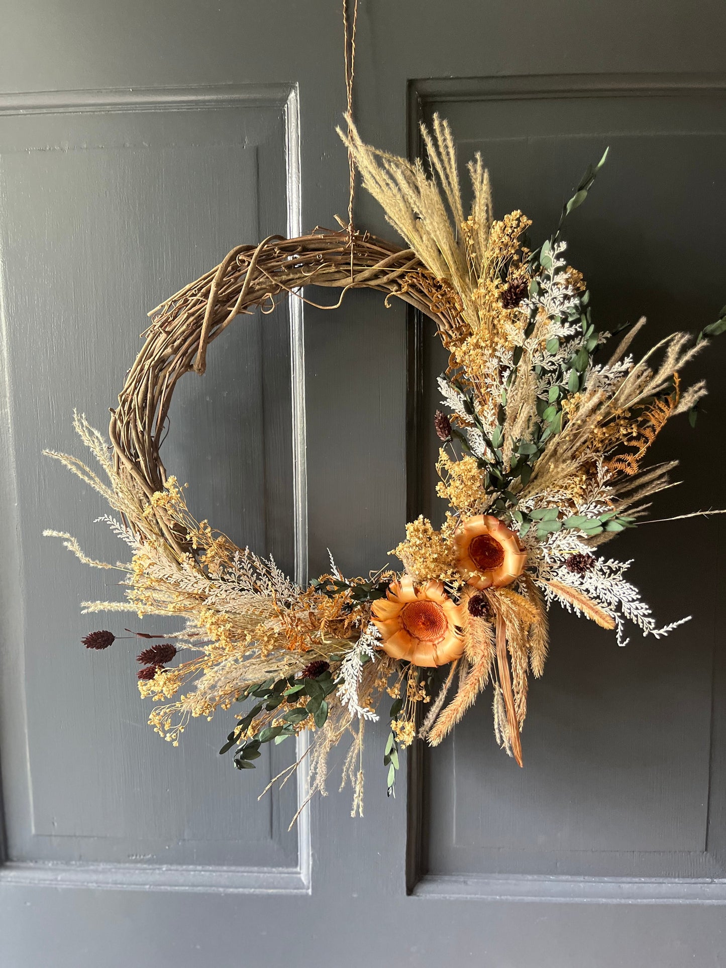 The Protea - Dried flowers wreath - Fall wall art