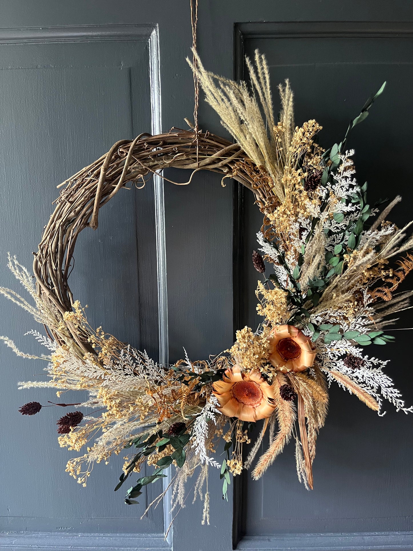 The Protea - Dried flowers wreath - Fall wall art