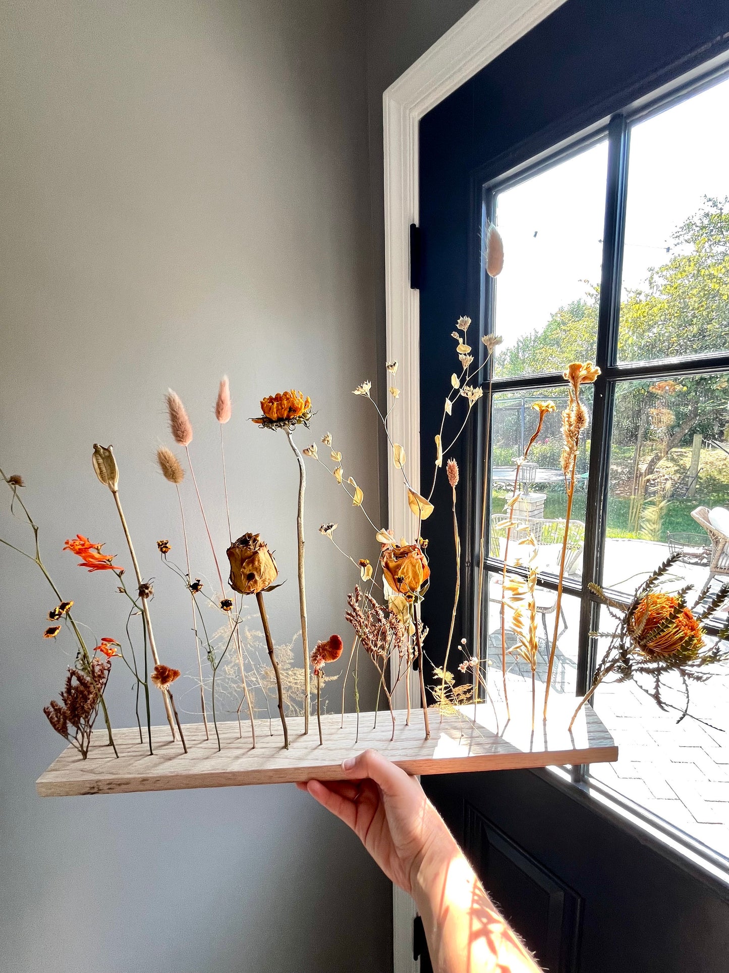 Botanical Board - Sunset Harvest - dried flowers, wooden arrangement, floral art - home, office and event decor - wall art