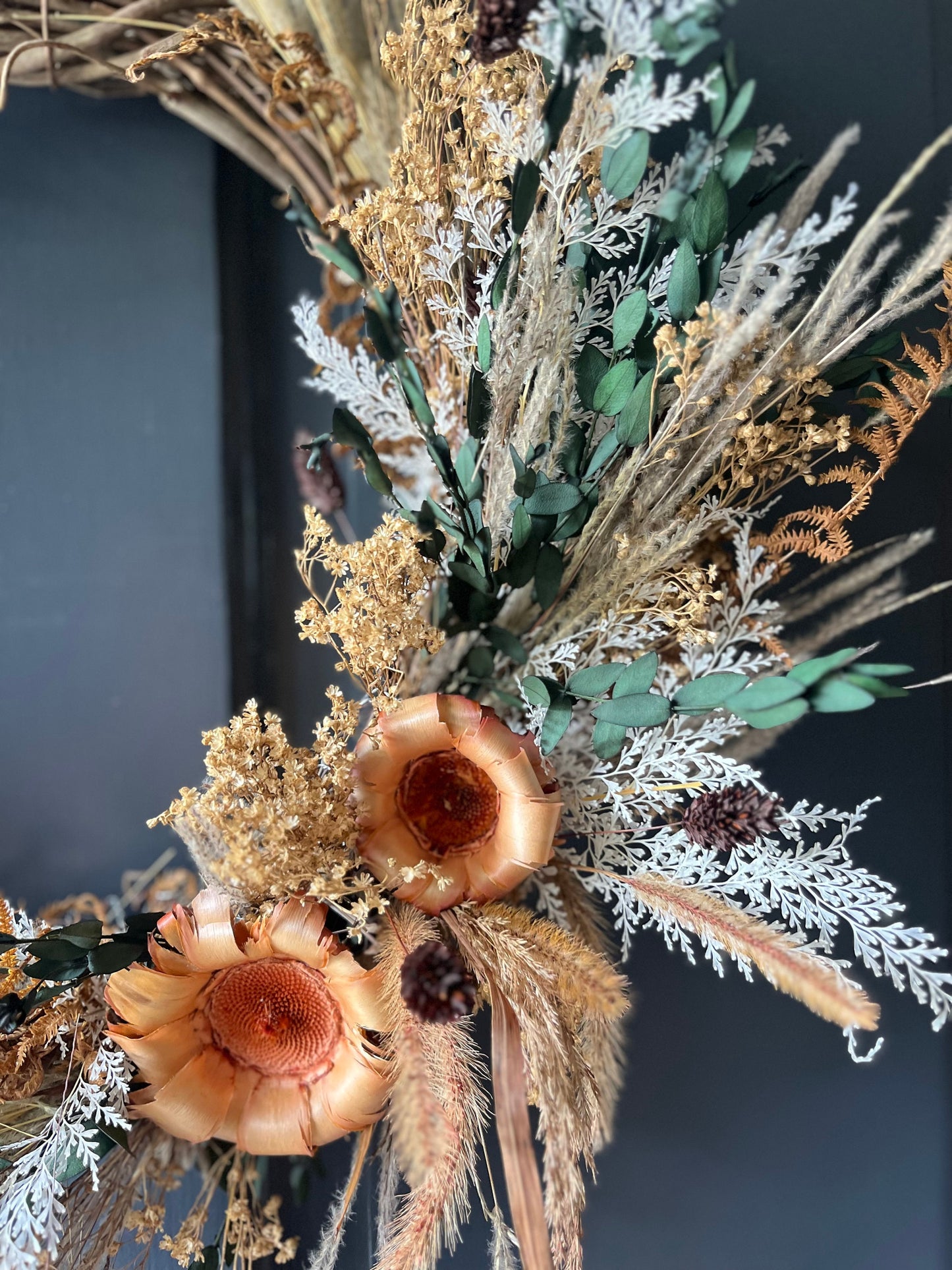 The Protea - Dried flowers wreath - Fall wall art