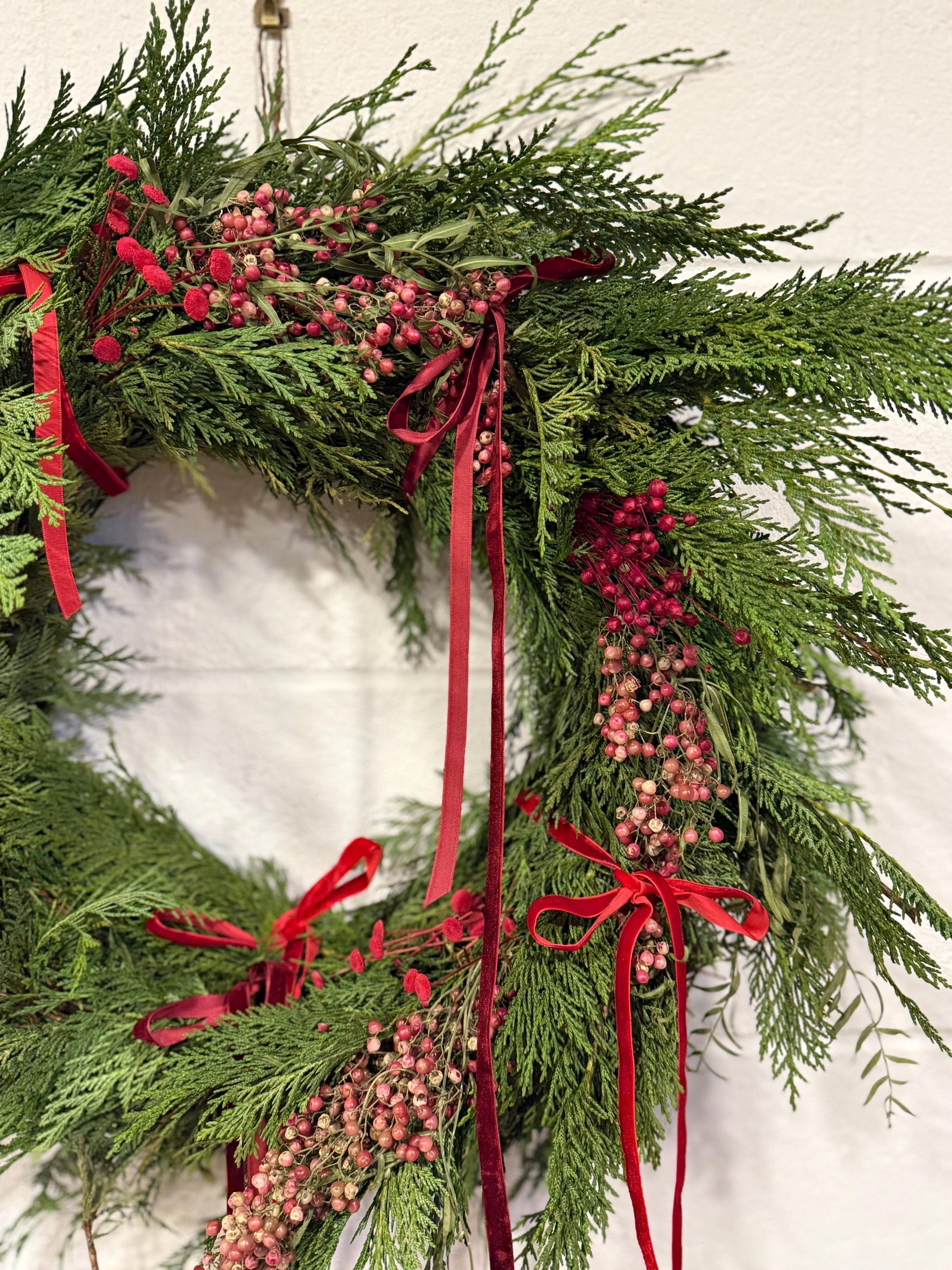Red Velvet Wreath - Preserved Cedar Holiday Wreath