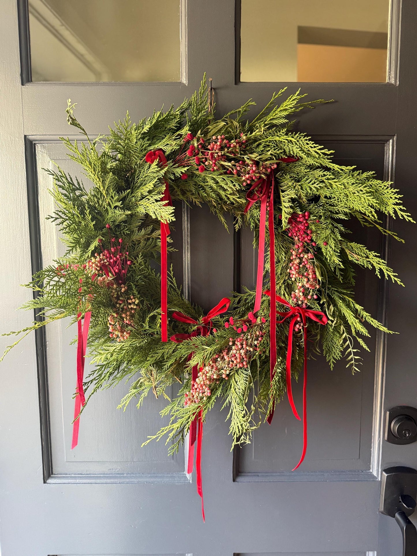 Red Velvet Wreath - Preserved Cedar Holiday Wreath