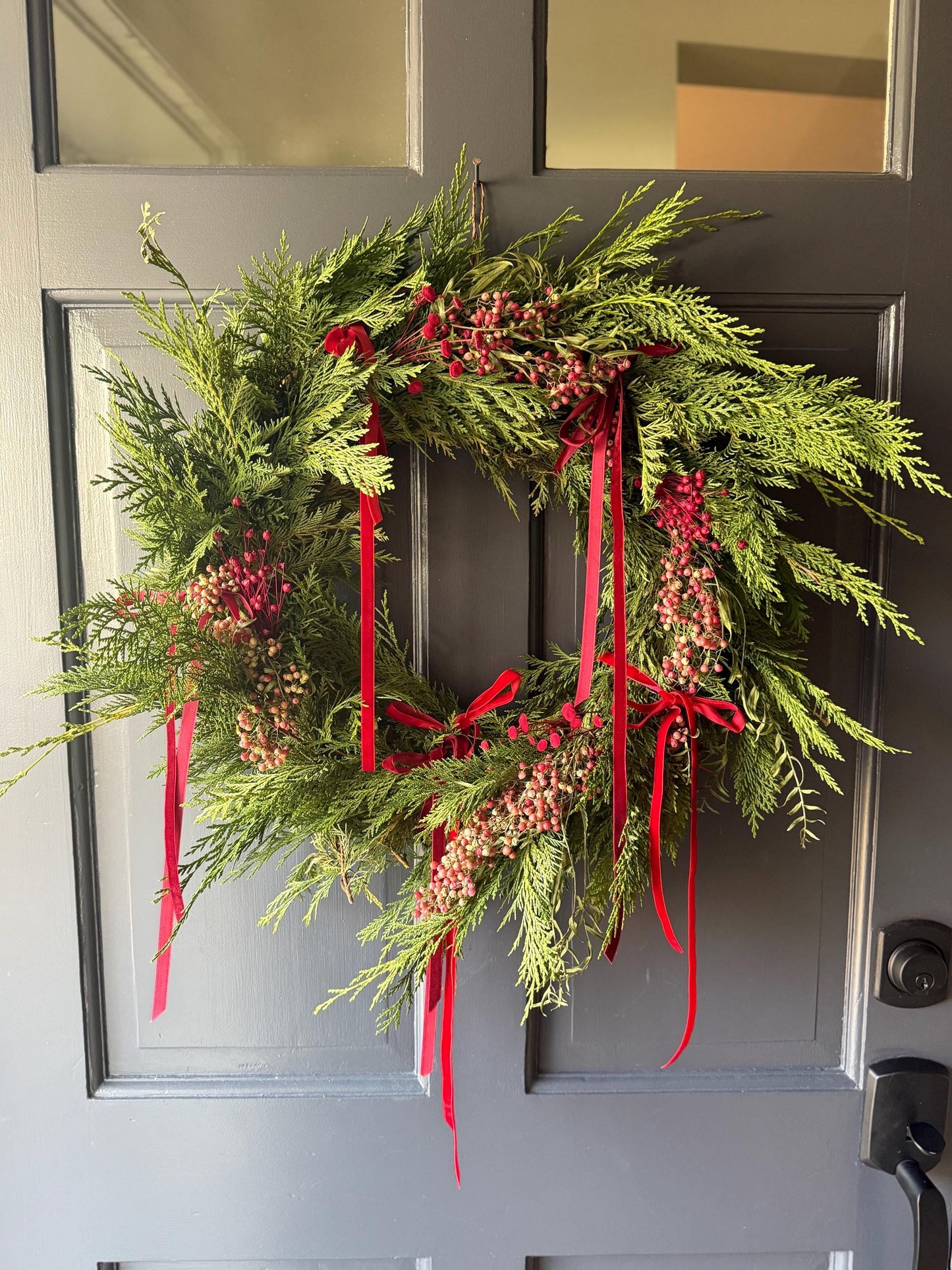 Red Velvet Wreath - Preserved Cedar Holiday Wreath