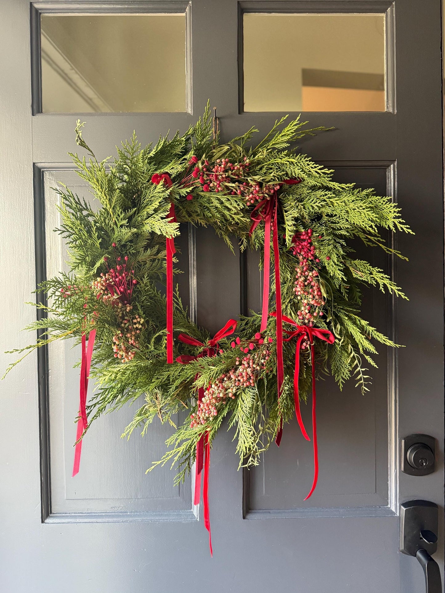 Red Velvet Wreath - Preserved Cedar Holiday Wreath