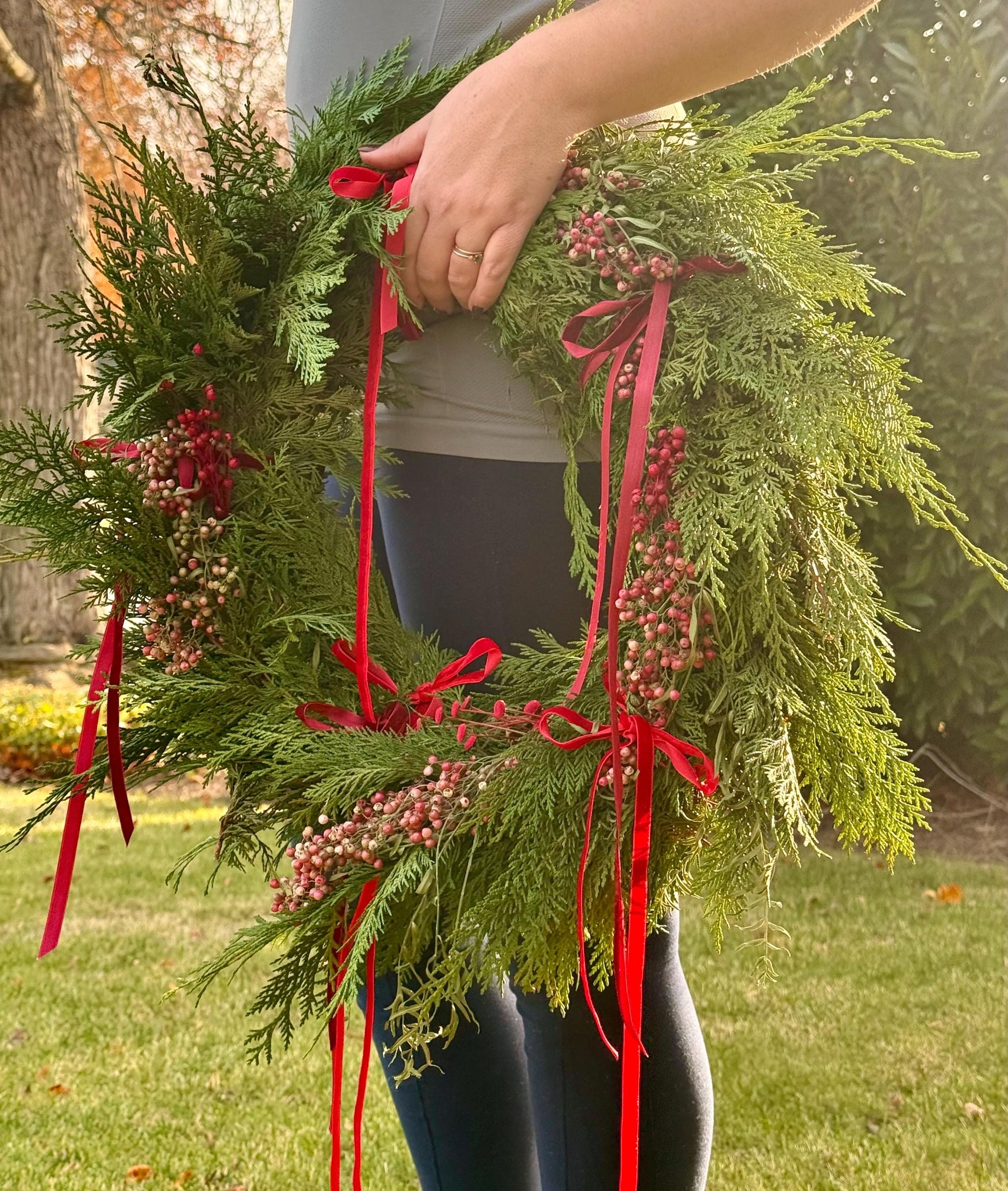 Red Velvet Wreath - Preserved Cedar Holiday Wreath