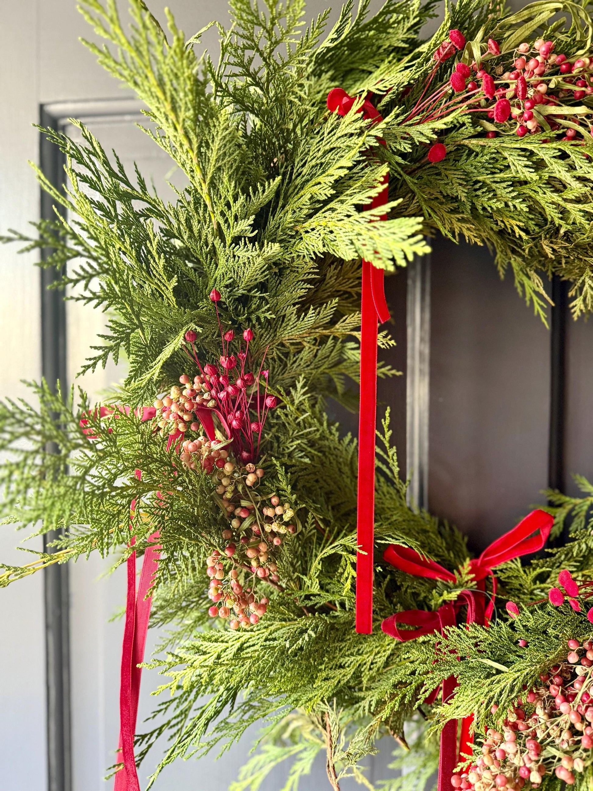 Red Velvet Wreath - Preserved Cedar Holiday Wreath