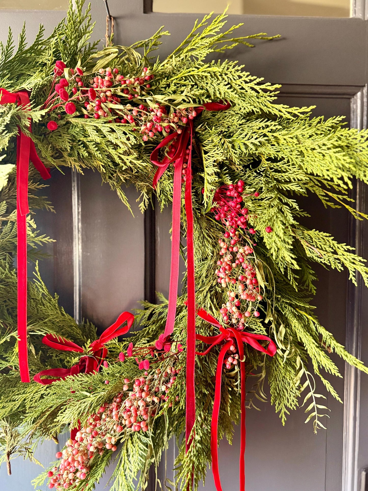 Red Velvet Wreath - Preserved Cedar Holiday Wreath