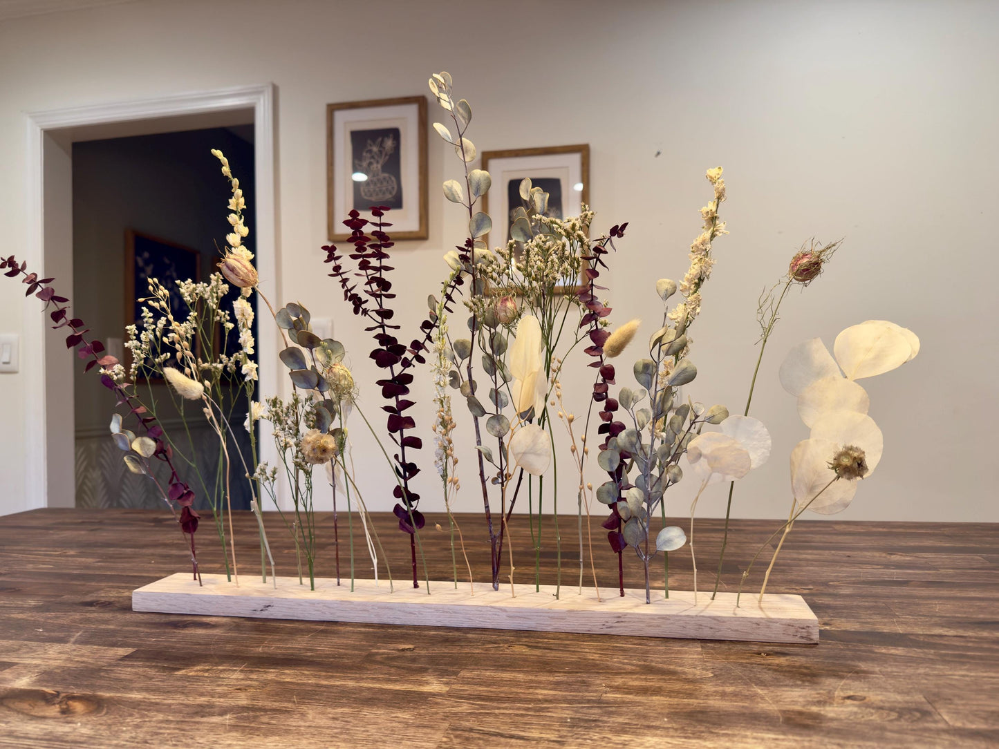 Winter Hues Dried Flower Arrangement: Beech Wood Botanical Board