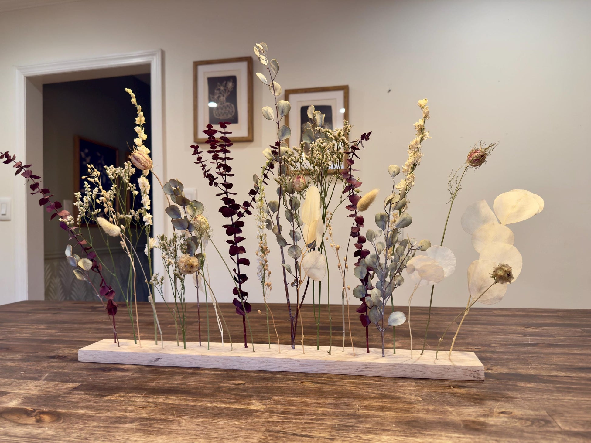 Winter Hues Dried Flower Arrangement: Beech Wood Botanical Board