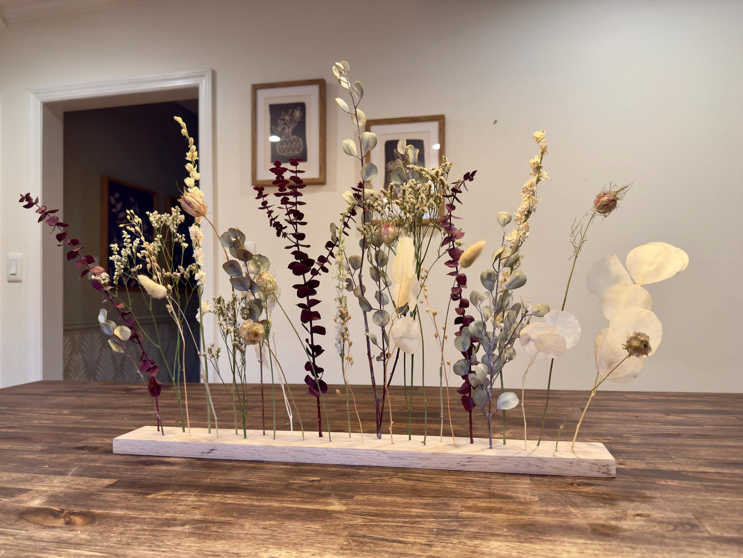 Winter Hues Dried Flower Arrangement: Beech Wood Botanical Board