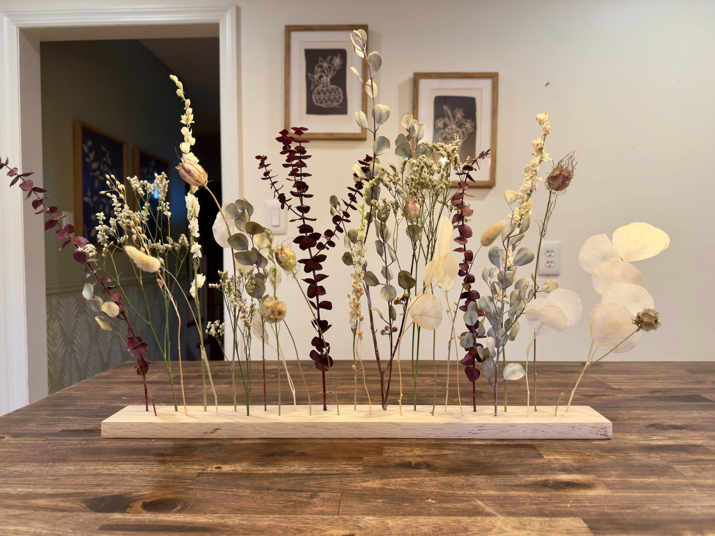 Winter Hues Dried Flower Arrangement: Beech Wood Botanical Board