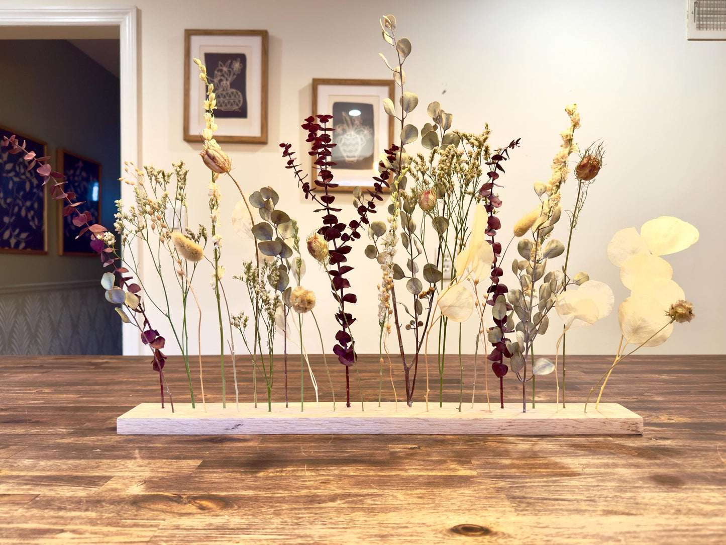 Winter Hues Dried Flower Arrangement: Beech Wood Botanical Board