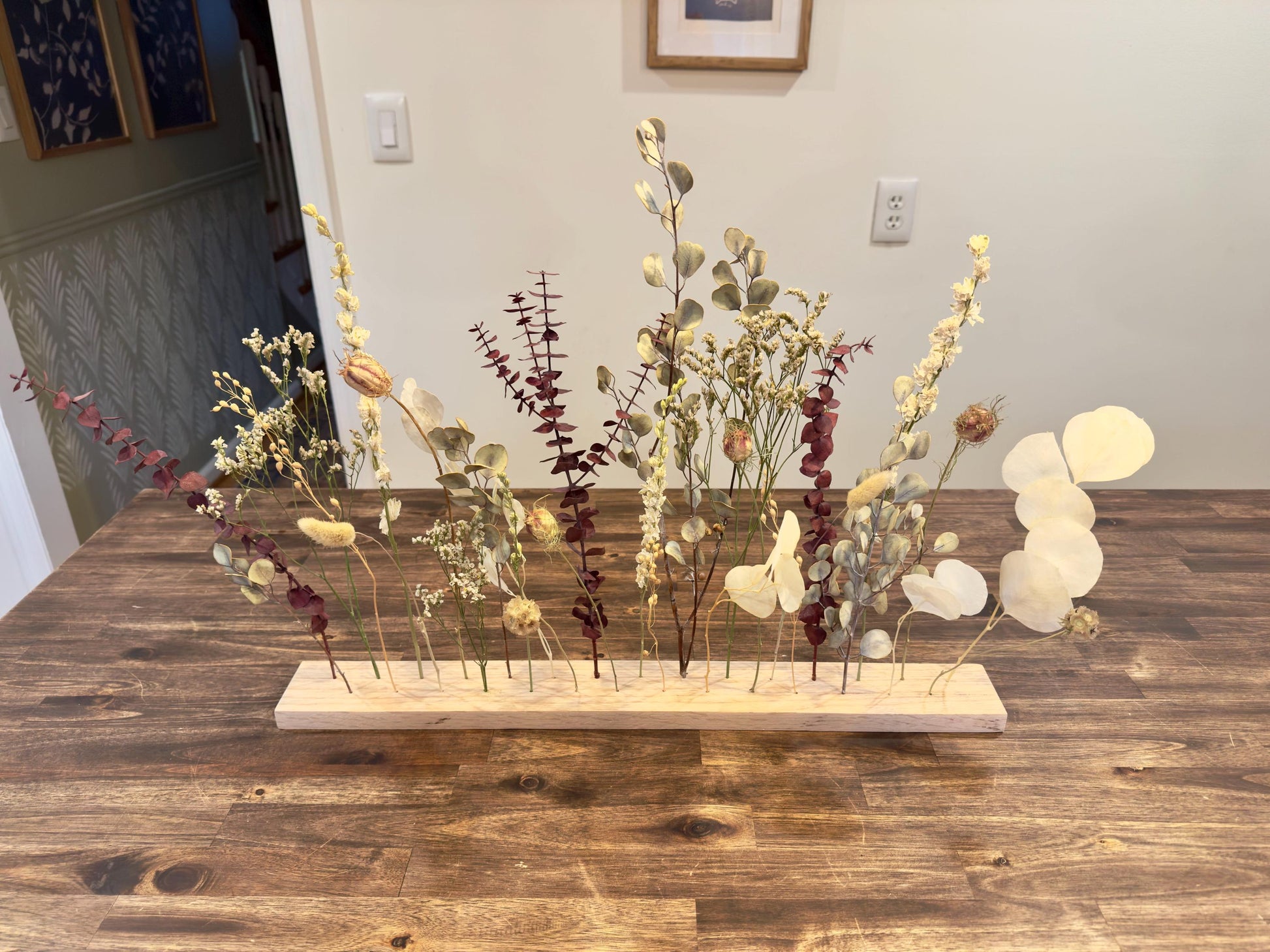 Winter Hues Dried Flower Arrangement: Beech Wood Botanical Board