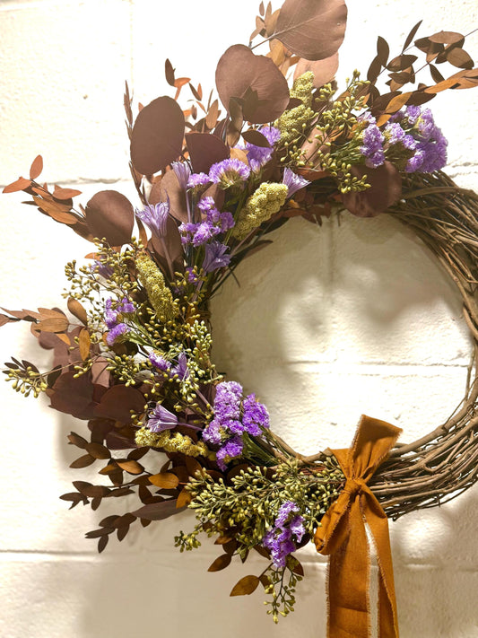 The Smoky Lavender Wreath - Dried and preserved flowers wreath - Floral botanical wall art